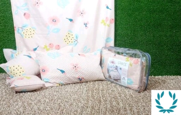 Cotton Blend 5pcs Bedding Setwith One double bedsheet with 2 Quited Pillow Covers and 2 Quilted Cushions - Queen Size, Cotton Blend, 3d Printed, 5pcs of 1 Pack